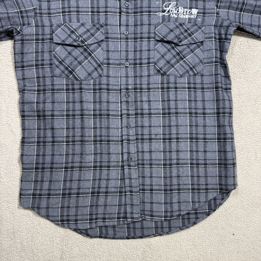 Lowbrow Art Company Shirt Mens Medium Plaid Button-Up Flannel Low Life Skull NEW - Picture 4 of 16